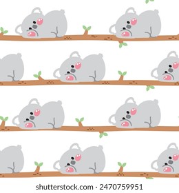 Seamless pattern of cute koala bear lay on tree white background.Mammal wild animal character cartoon design.Image for card,poster,baby clothing.Kawaii.Vector.Illustration.