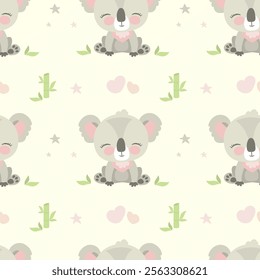 Seamless pattern with cute koala bear. Texture pattern with wild animal, wallpaper template. flat vector illustration