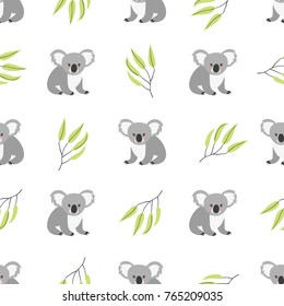 Seamless pattern with cute koala bears. Vector background.