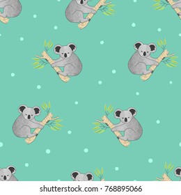 Seamless pattern with cute koala bears. Vector background.