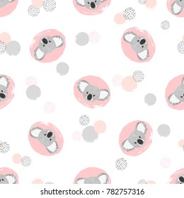 Seamless pattern with cute koala and circles. Vector illustration.