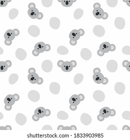 Seamless pattern with cute Koala faces and gray spots. Vector illustration