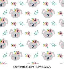 Patrón sin inconvenientes con la adorable koala sobre un fondo blanco. Ilustración vectorial
