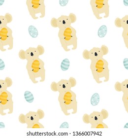 Seamless pattern with cute koalas and eggs. Vector illustration