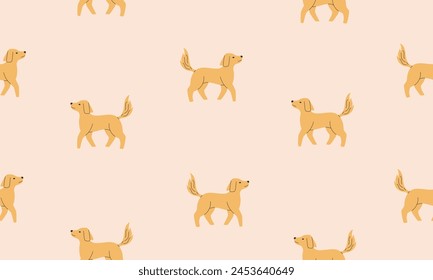 Seamless pattern with Cute Labrador Retriever. Dogs of different breeds. Side view.  Flat Vector illustration isolated on white background