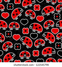 Seamless pattern with cute ladybirds