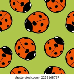 Seamless pattern with cute ladybugs. Vector illustration.