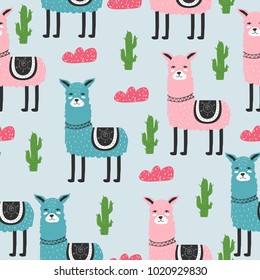 Seamless pattern. Cute. Lama. Scandinavian. Children's. Clothes, postcard. 