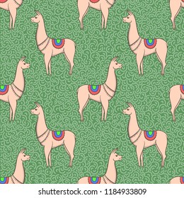 Seamless pattern with cute Lamas. Print for fabric, t-shirt, poster. Vector illustration
