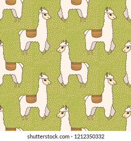 Seamless pattern with cute Lamas. Print for fabric, t-shirt, poster. Vector illustration
