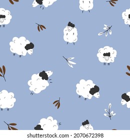 Seamless pattern. Cute lambs. Vector design for textiles and packaging