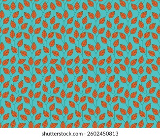 Seamless pattern with cute leaves from fall forest. Hand drawn autumn background with leaves, branches. Retro pattern with foliage, vector illustration