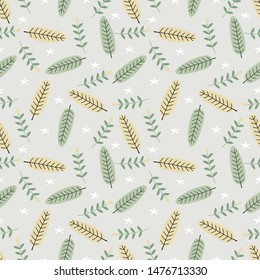 Seamless pattern with cute leaves and flower in autumn that design for fabric, print or gift wrap, Abstract background with beautiful foliage and doodle white