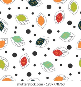 Seamless pattern with cute leaves. For  textile, wrapping paper, packaging. Vector pattern.