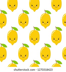 seamless pattern with cute lemons on the white background. Vector illustration.