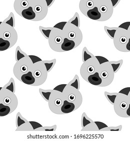 Seamless pattern Cute Lemur Face Vector Children Illustration