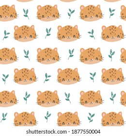 Seamless pattern cute leopard background vector illustration kids print design
