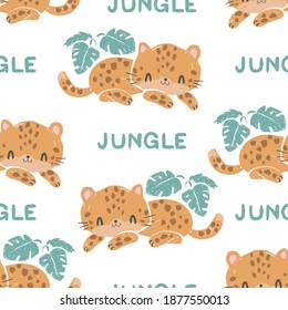 Seamless pattern cute leopard background vector illustration kids print design