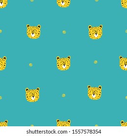 Seamless pattern with cute leopards. Perfect for kids apparel, fabric, textile, nursery decoration, wrapping paper. Childish vector background. Blue background. 