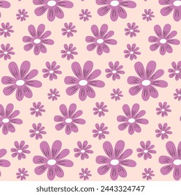 Seamless pattern with cute lilac flowers. Summer print. Pattern for fabric, packaging, cover. Vector.