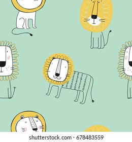 Seamless Pattern with cute lion