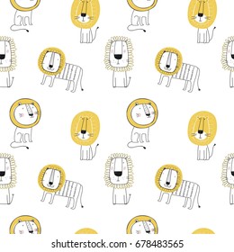 Seamless Pattern with cute lion