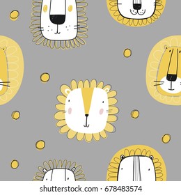 Seamless Pattern with cute lion