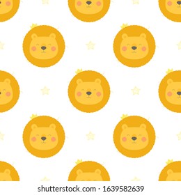 Seamless pattern with cute lion. Cartoon animal vector.