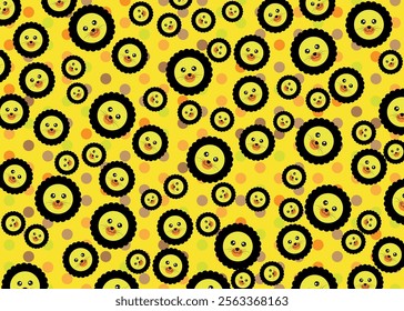 Seamless pattern with cute lion cartoon face
