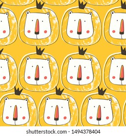 seamless pattern with cute lion. Hand drawn vector illustration