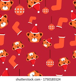 seamless pattern with cute lion illustrations. Good for wallpapers, Christmas cards, gift wrapping, covers, fabrics, textiles, Christmas greetings, new year