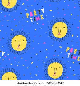 Seamless pattern with cute lion. Vector Illustration.