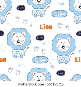 Seamless pattern with cute lions
