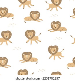 Seamless pattern with cute lions. Vector background of safari animals.