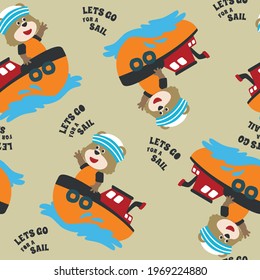 Seamless pattern with cute litlle bear the animal sailor. Cute Marine pattern for fabric, baby clothes, background, textile, wrapping paper and other decoration.