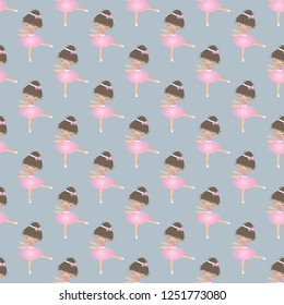 Seamless pattern with cute little ballerina. Vector illustration.