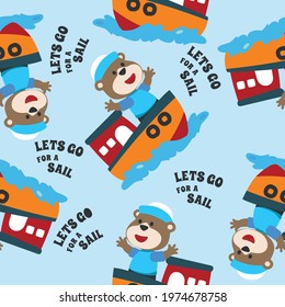 Seamless pattern with cute little bear sailor animal. Cute Marine pattern for fabric, baby clothes, background, textile, wrapping paper and other decoration.