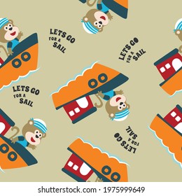 Seamless pattern with cute little bear sailor animal. Cute Marine pattern for fabric, baby clothes, background, textile, wrapping paper and other decoration.