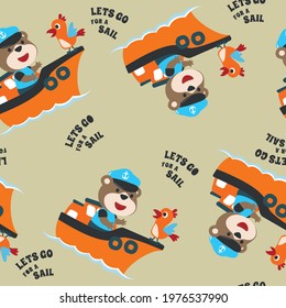 Seamless pattern with cute little bear sailor animal. Cute Marine pattern for fabric, baby clothes, background, textile, wrapping paper and other decoration.