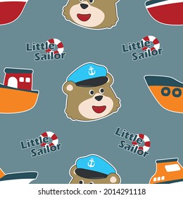Seamless pattern with cute little bear sailor animal. Cute Marine pattern for fabric, baby clothes, background, textile, wrapping paper and other decoration.