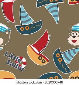 Seamless pattern with cute little bear sailor animal. Cute Marine pattern for fabric, baby clothes, background, textile, wrapping paper and other decoration.