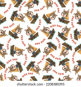 Seamless pattern with cute little bear the sailor, Cute Marine pattern for fabric, baby clothes, background, textile, wrapping paper and other decoration.