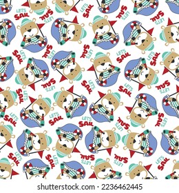 Seamless pattern with cute little bear the sailor, Cute Marine pattern for fabric, baby clothes, background, textile, wrapping paper and other decoration.