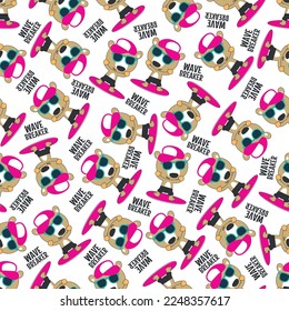 Seamless pattern of cute little bear with a surfboard, Can be used for t-shirt print, Creative vector childish background for fabric textile, nursery wallpaper and other decoration.