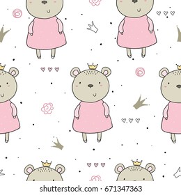 Seamless pattern with cute little bear. vector illustration.