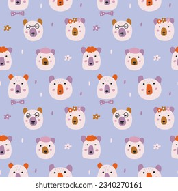 Seamless pattern with cute little bears on blue background. Modern design for fabric and paper, surface textures.