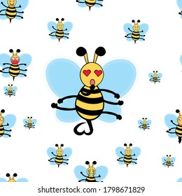 Seamless Pattern of Lot of cute little bee emotions