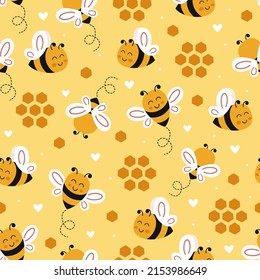 seamless pattern with cute little bees
