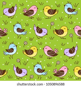 Seamless pattern with cute little birds