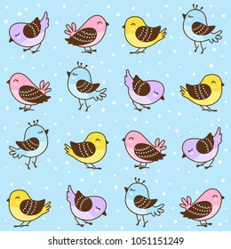 Seamless pattern with cute little birds